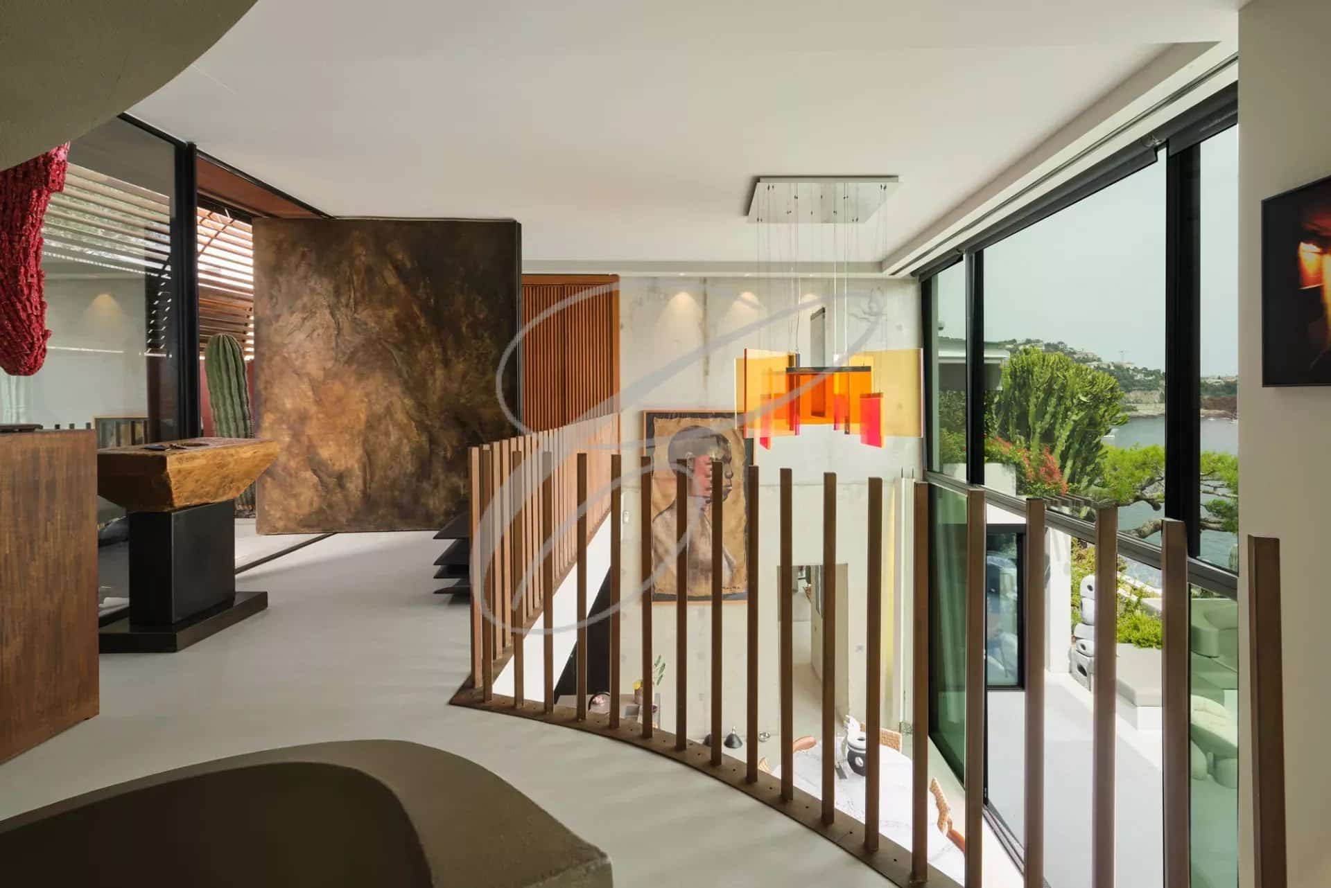 Interior of a contemporary villa with sea views, Roquebrune-Cap-Martin.