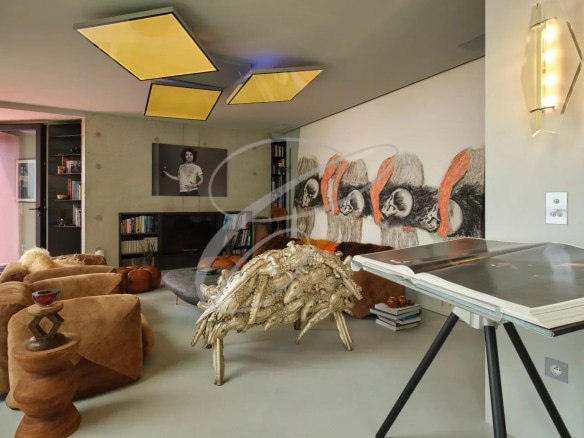 Interior of a contemporary villa in Roquebrune-Cap-Martin with modern furniture and works of art.