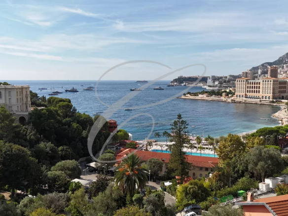 Vue panoramique sur la mer et la ville de Monaco depuis une villa à Roquebrune-Cap-Martin.