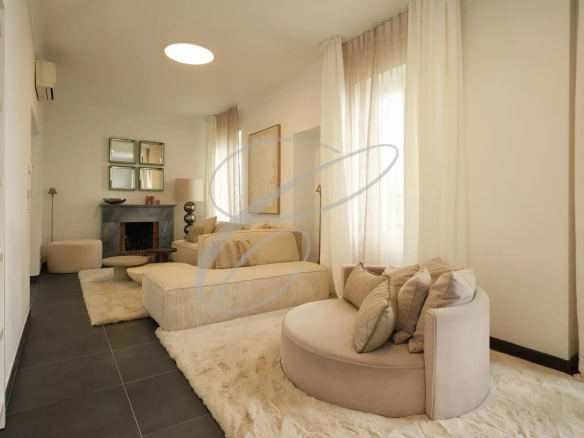 Interior of a modern villa with a bright living room and contemporary furniture.
