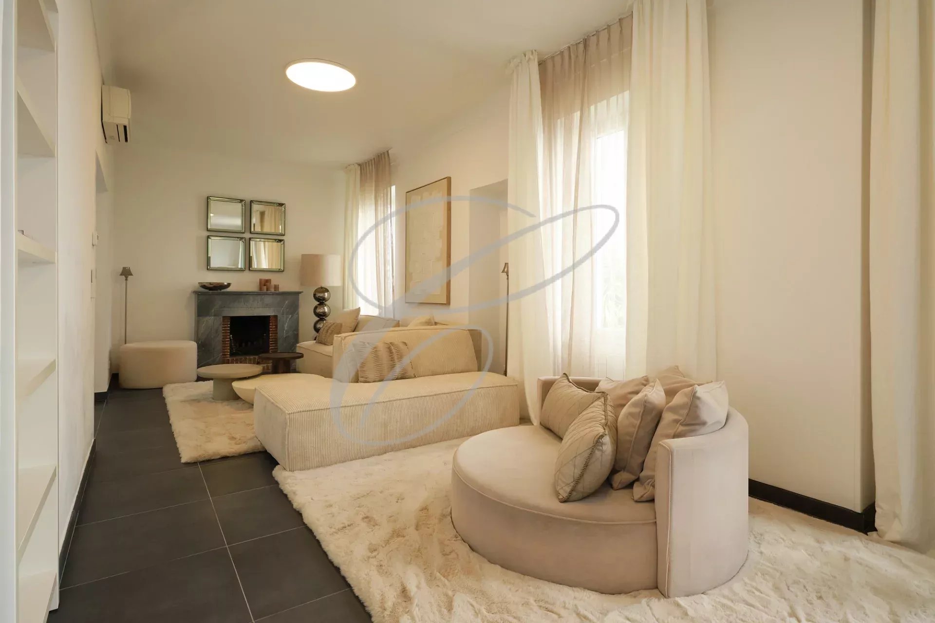 Interior of a villa in Roquebrune-Cap-Martin Interior of a modern villa with a bright living room and contemporary furniture.