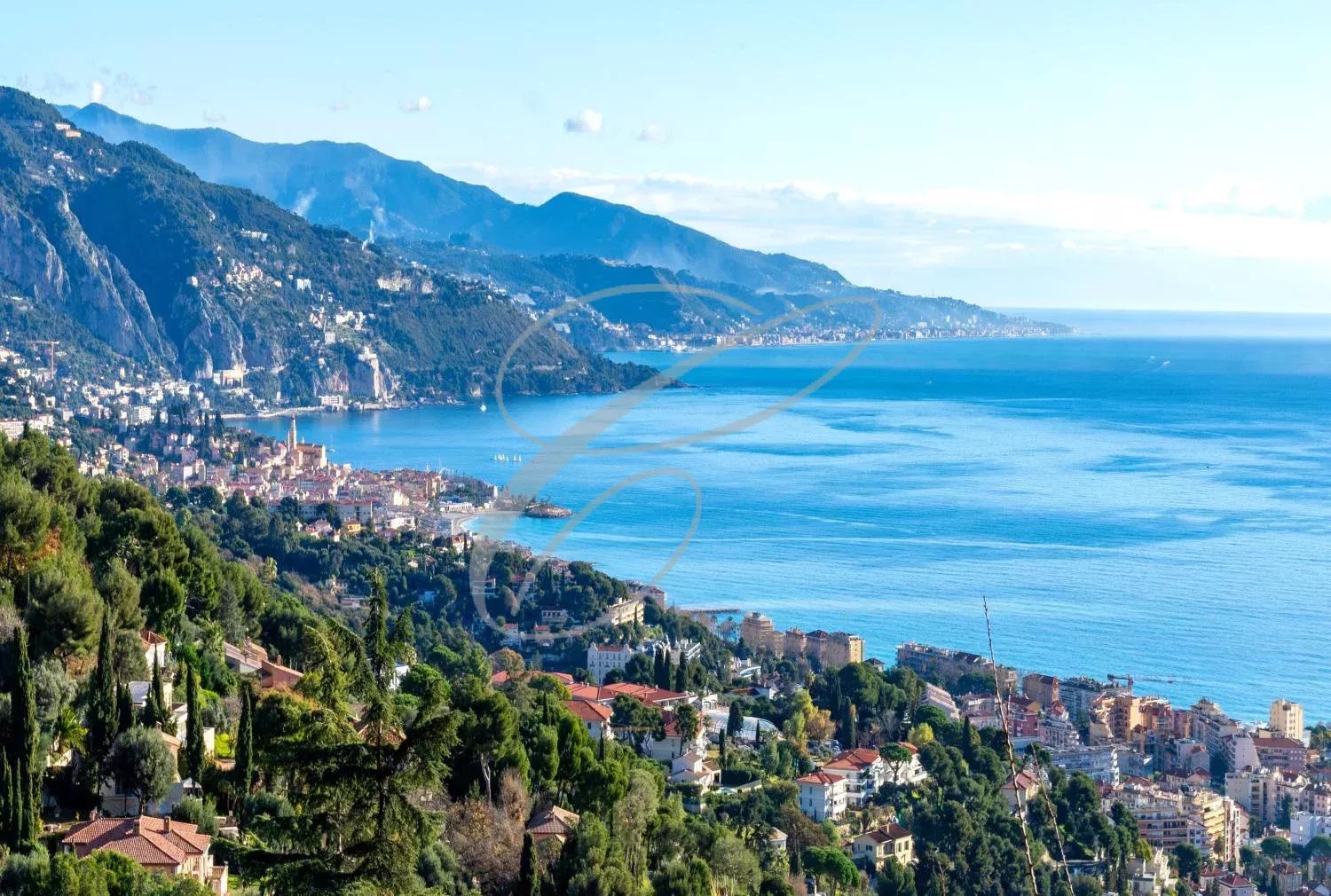 Sea view from Roquebrune-Cap-Martin Panoramic view of the sea and coast from a villa in Roquebrune-Cap-Martin.