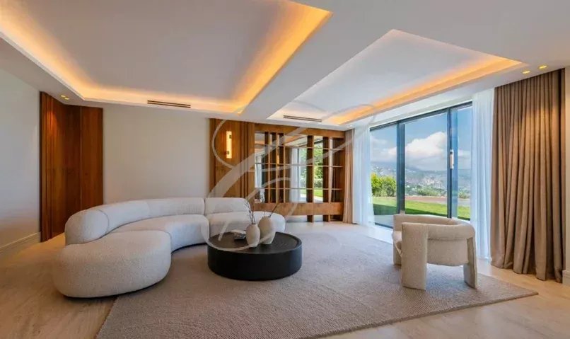 Intérieur d’une villa à Nice Intérieur d'une villa moderne à Nice avec un salon lumineux et un accès à l'extérieur.