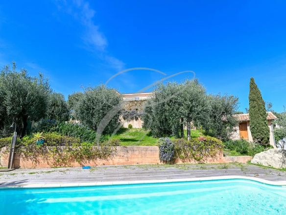 Property with swimming pool and olive trees in Menton, panoramic sea view.