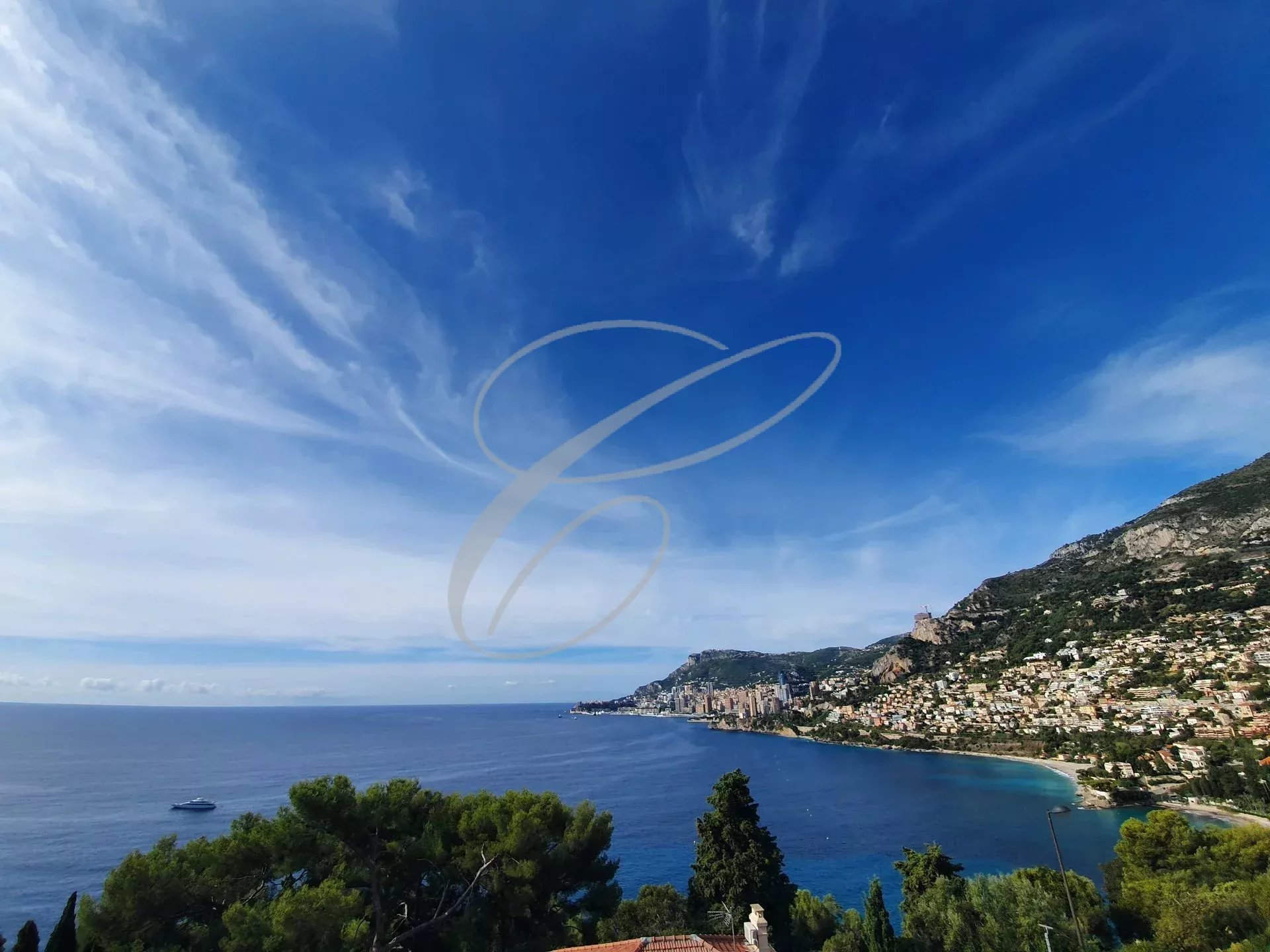 View of Monaco Bay Panoramic view of Monaco Bay from Roquebrune-Cap-Martin.