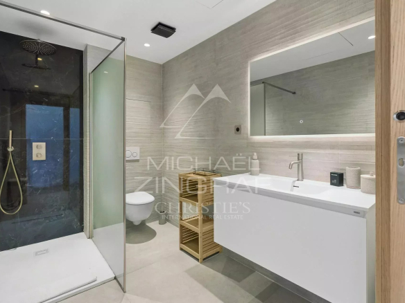 Salle de bain moderne avec douche à l'italienne et meuble vasque.