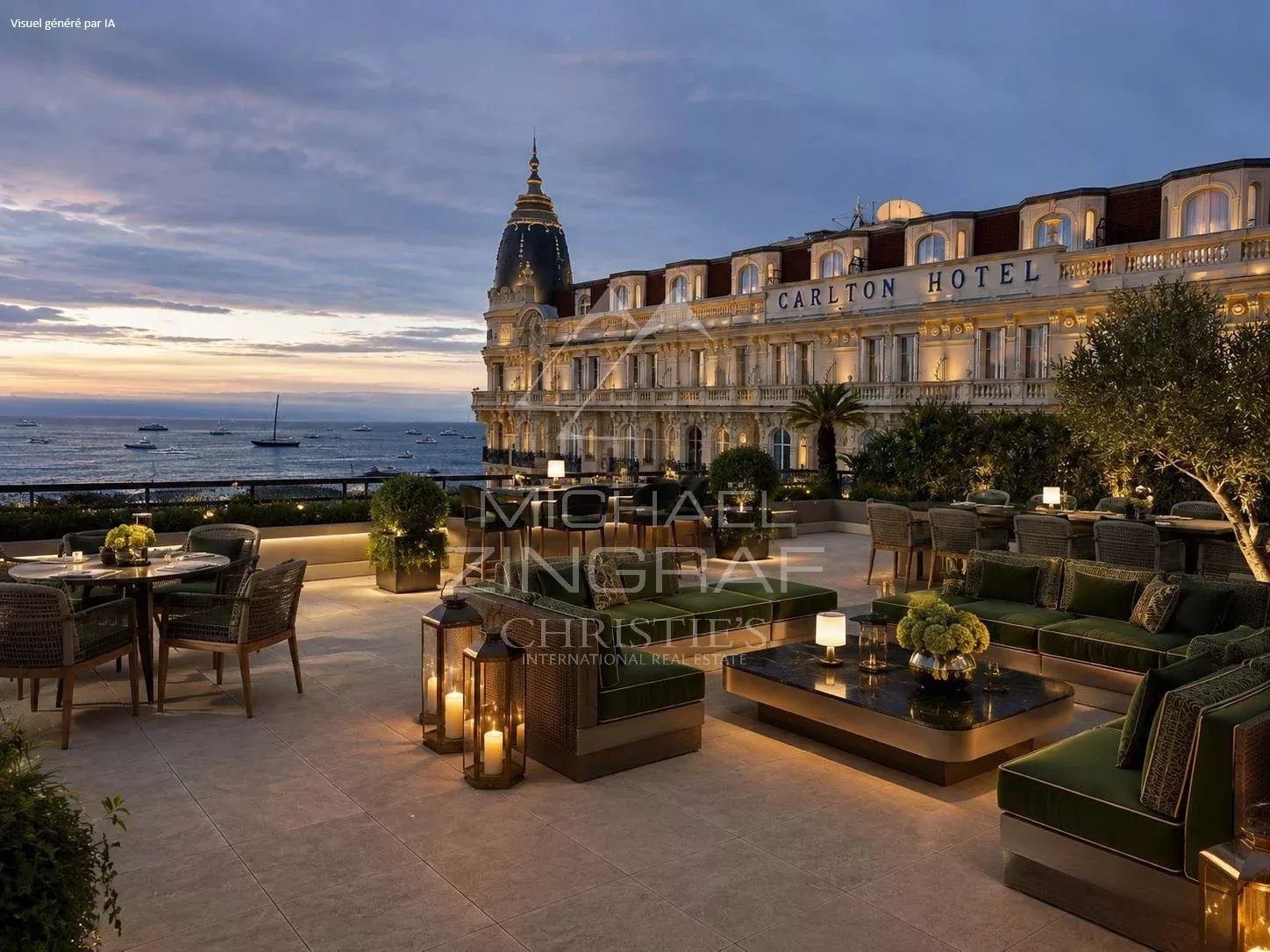 Spacious terrace with views of the sea and the Carlton Hotel in Cannes