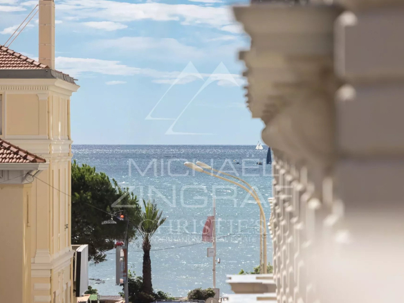 Sea view from Cannes, with buildings in the foreground.