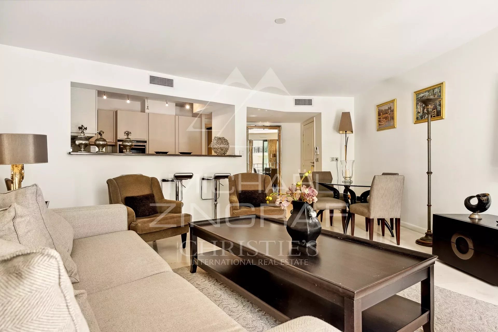 Contemporary apartment in Cannes Interior of a contemporary apartment in Cannes with a bright living room and modern furniture.