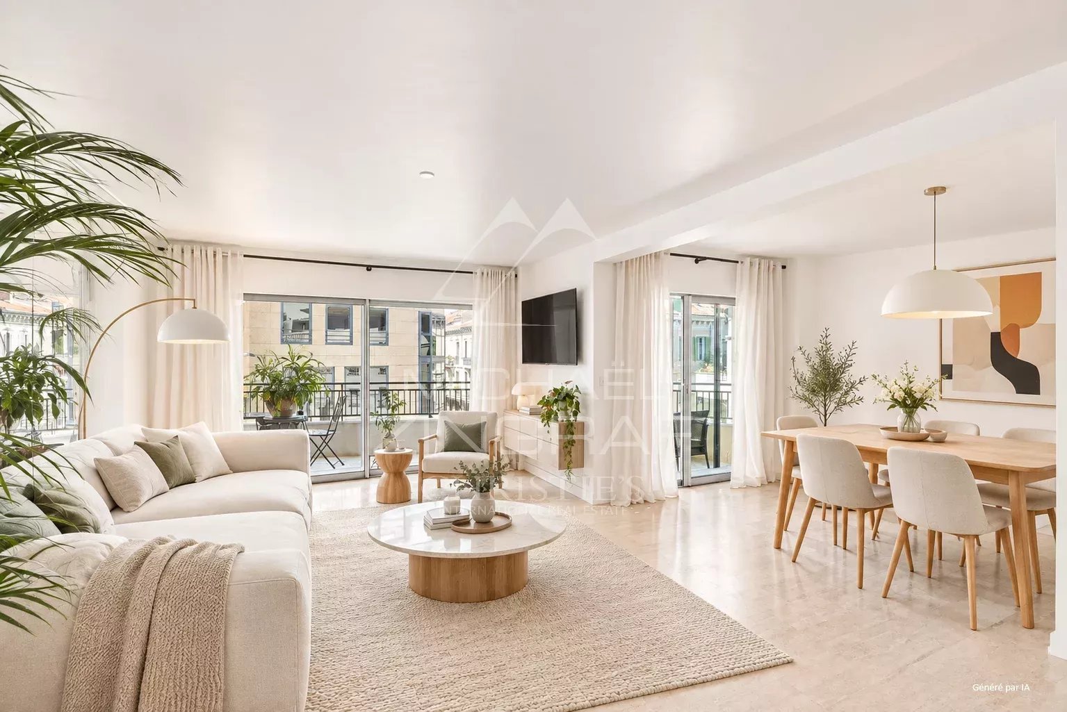 Appartement 4 pièces à Cannes Intérieur d'un appartement moderne à Cannes avec salon lumineux et terrasse.