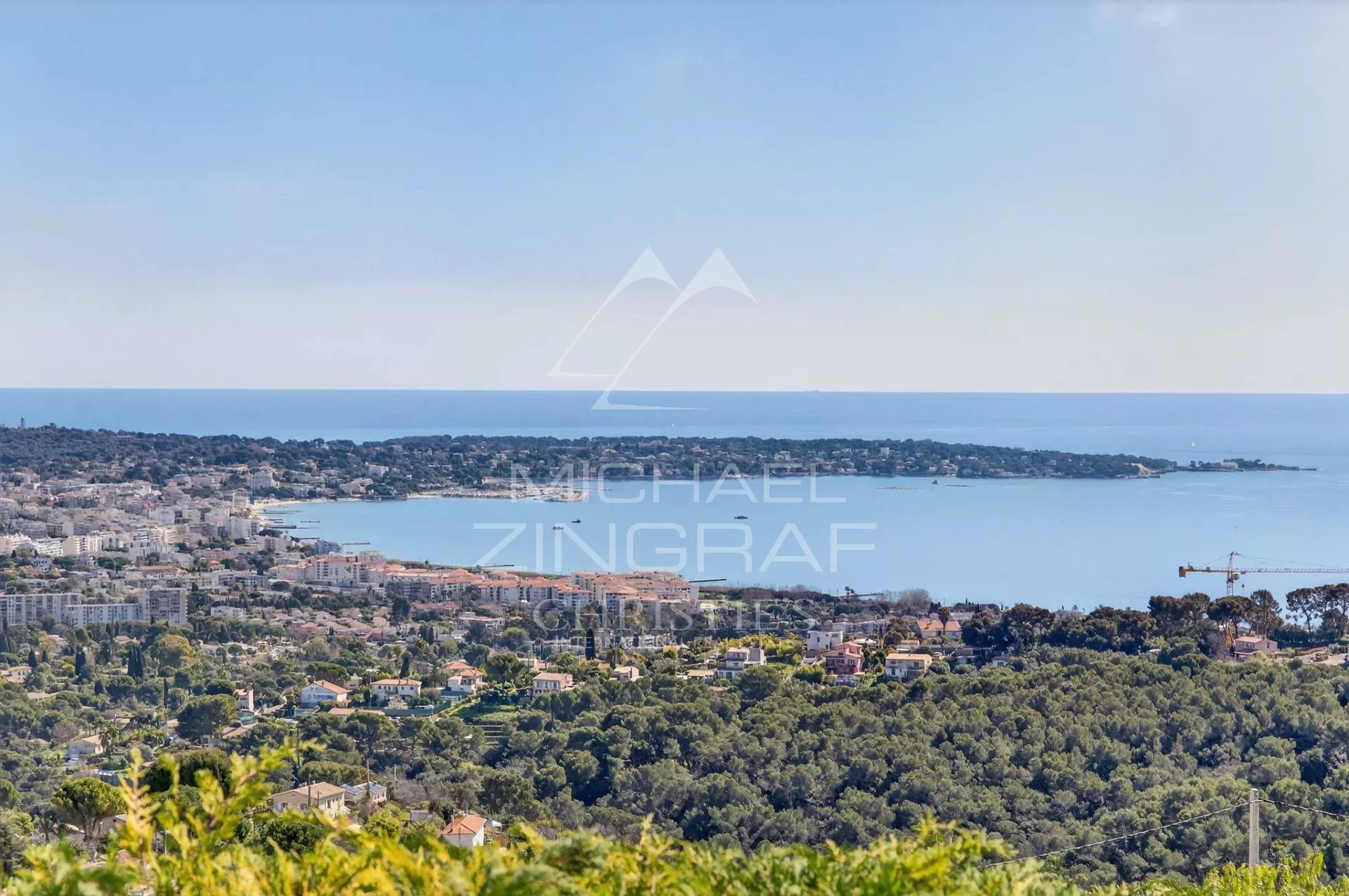 Sea view from a villa in Vallauris Panoramic view of the sea and Cap d'Antibes from a villa in Vallauris.