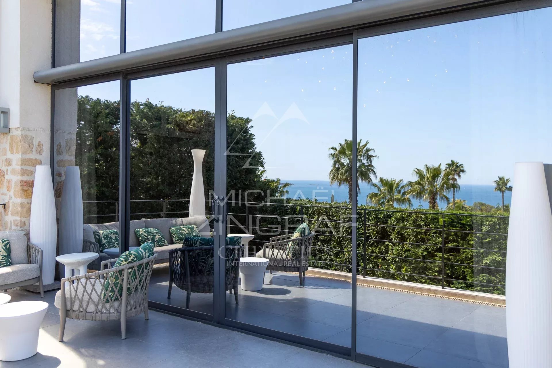 Sea view at Cannes Eden Panoramic sea view from a modern villa in Cannes Eden.
