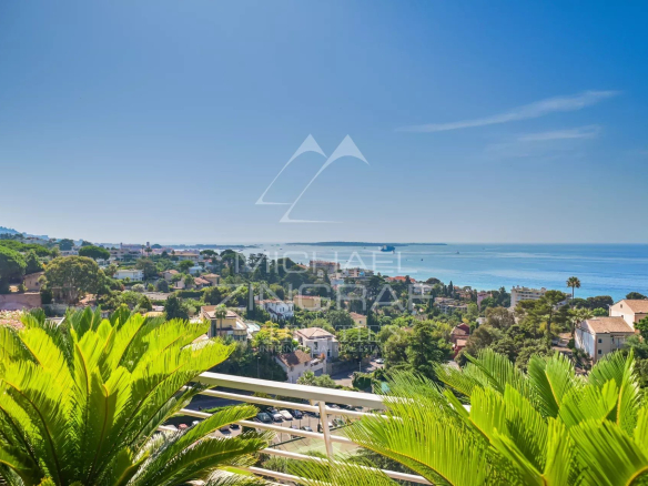 Panoramic view of the Mediterranean Sea from a terrace in Cannes.