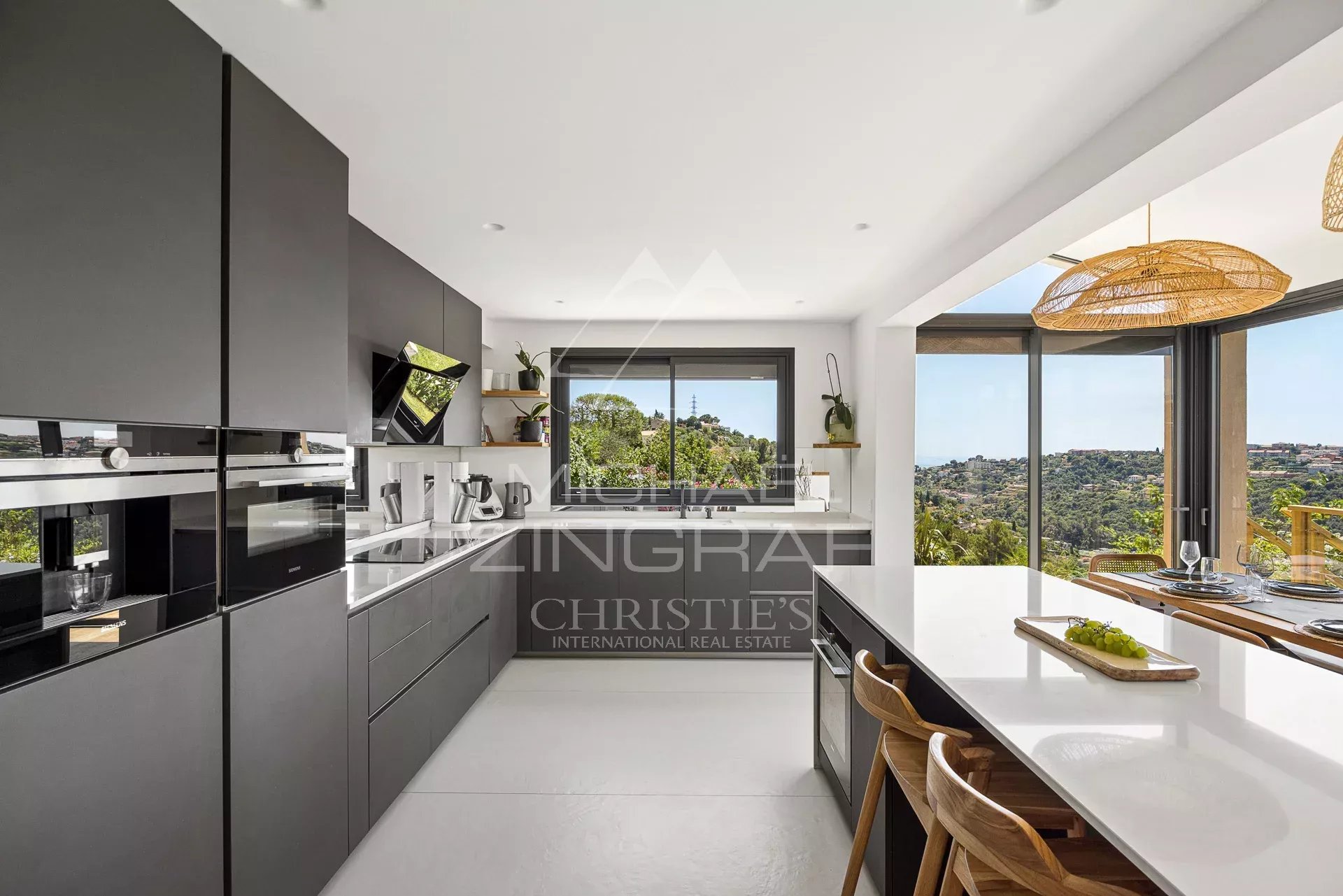 Elegant cuisine in Nice Modern kitchen with views of the hills and the sea in Nice