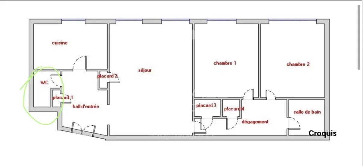 Plan d’appartement à Nice Plan d'un appartement de 150 m² à réinventer à Nice, Carré d'Or, montrant la disposition des pièces.