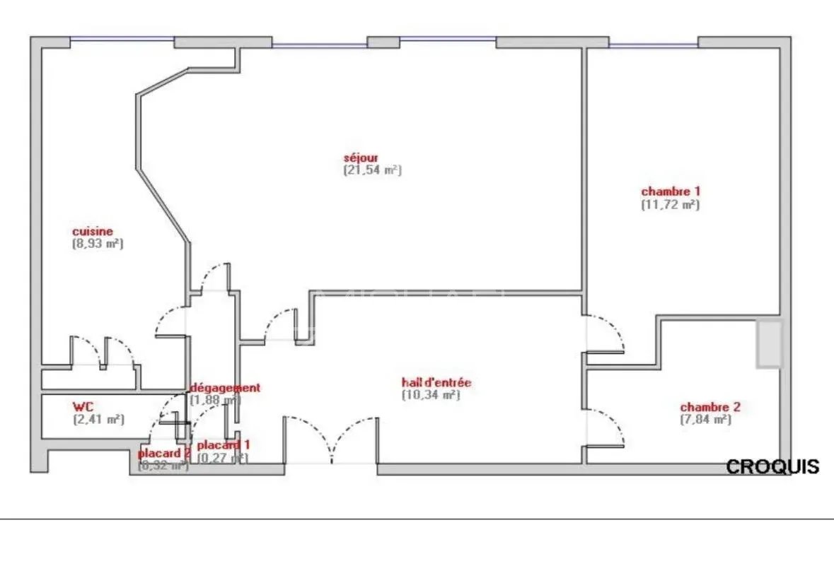 Plan d’appartement à Nice – Carré d’Or Plan d'un appartement de 150 m² à Nice, Carré d'Or, avec des espaces définis pour séjour, chambres et cuisine.