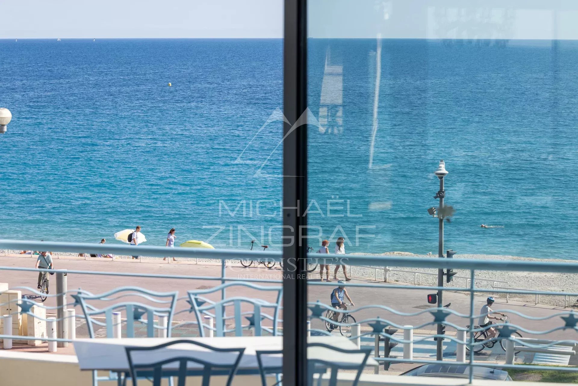 Sea view from an apartment in Nice View of the Mediterranean Sea from an apartment in Nice, with the Promenade des Anglais in the foreground.