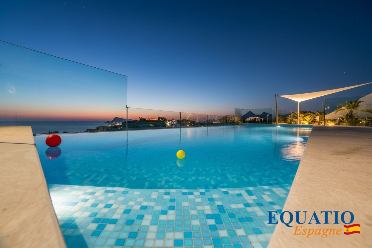 Villa avec vue sur la mer à Altea Villa moderne avec piscine à débordement et vue sur la mer à Altea, Espagne.