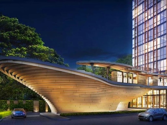 Facade of a modern apartment in Bangkok with a unique and bright design.