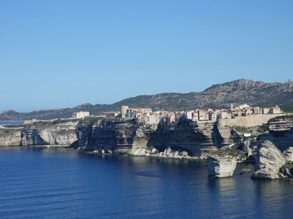 Panoramic view of the cliffs and the seaside town of Bonifacio.