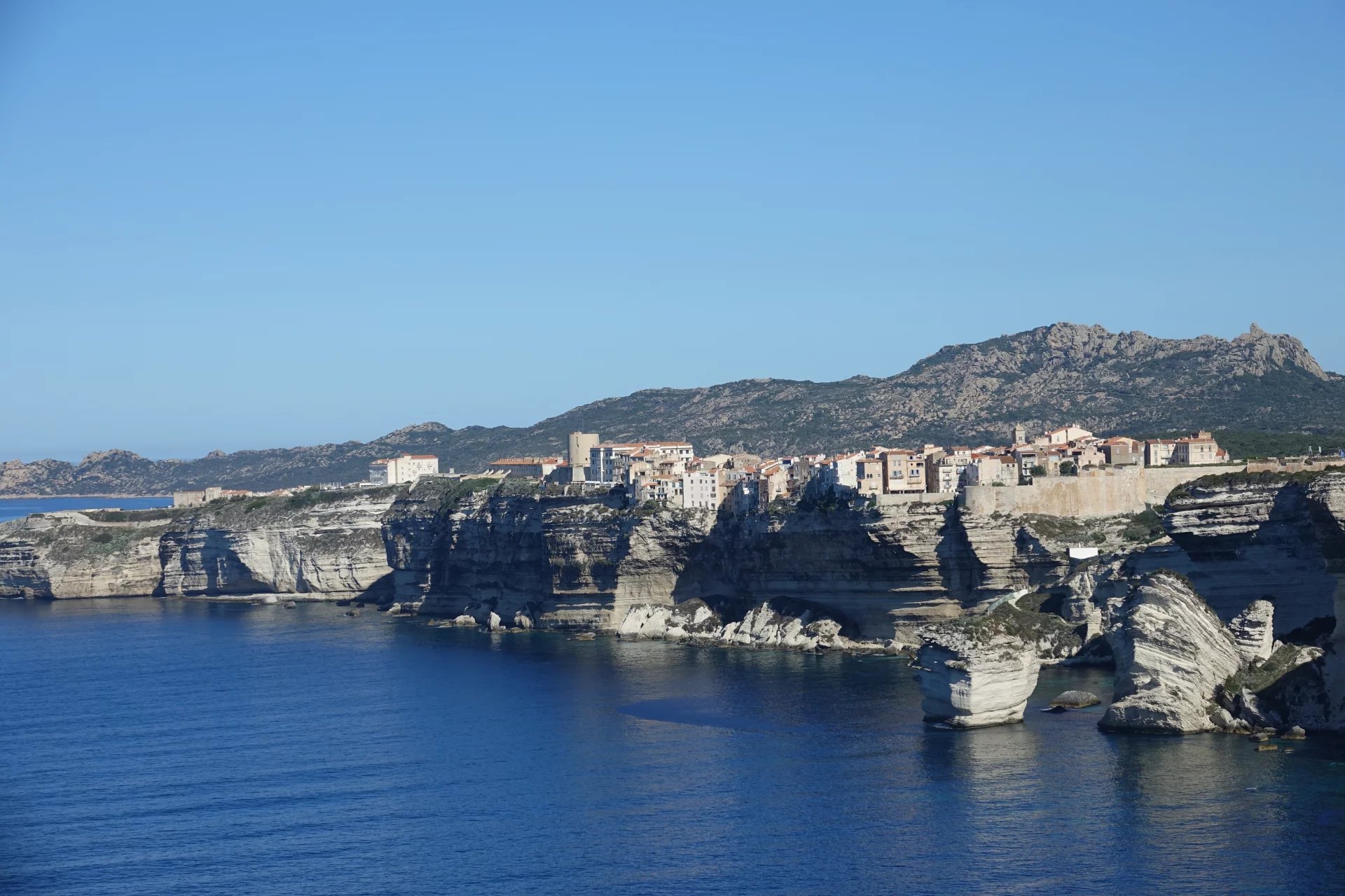 View of Bonifacio Panoramic view of the cliffs and the seaside town of Bonifacio.