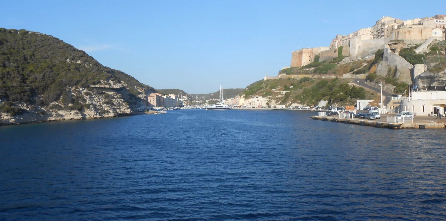 View of Bonifacio View of the sea and cliffs at Bonifacio, with boats in the port.