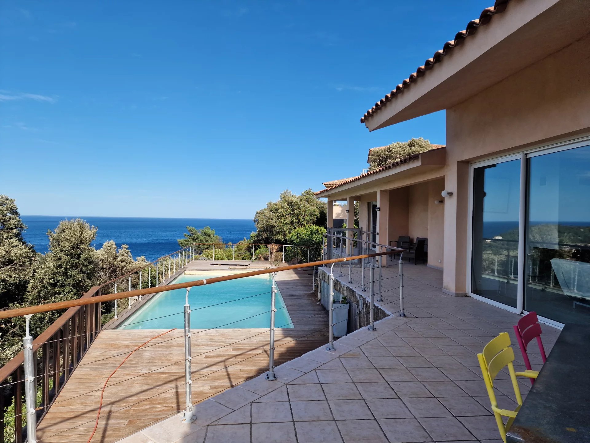 Property with sea view in Conca View of a property with swimming pool and terrace, overlooking the sea in Conca.