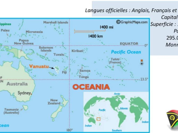 Carte du Vanuatu montrant sa localisation dans l'océan Pacifique.