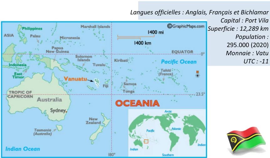 Carte du Vanuatu Carte du Vanuatu montrant sa localisation dans l'océan Pacifique.