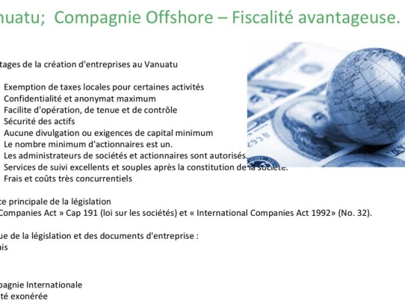 Document sur les avantages de créer des entreprises au Vanuatu avec des informations fiscales.