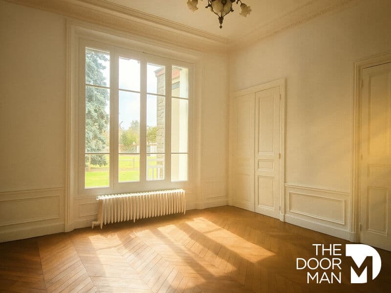 Intérieur d’une maison meulière à Rambouillet Intérieur d'une maison meulière à Rambouillet, avec fenêtres lumineuses et parquet en bois.