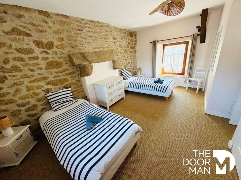 Stone room in Aucaleuc Room with two single beds and stone walls in Aucaleuc.