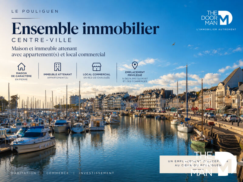 Ensemble immobilier au centre de Le Pouliguen Vue du port de Le Pouliguen avec des bateaux et des immeubles en arrière-plan.