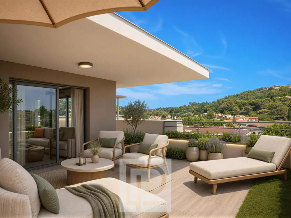 Penthouse apartment – ​​In a new residence in the heart of Mougins – View of Mougins village and surrounding hills