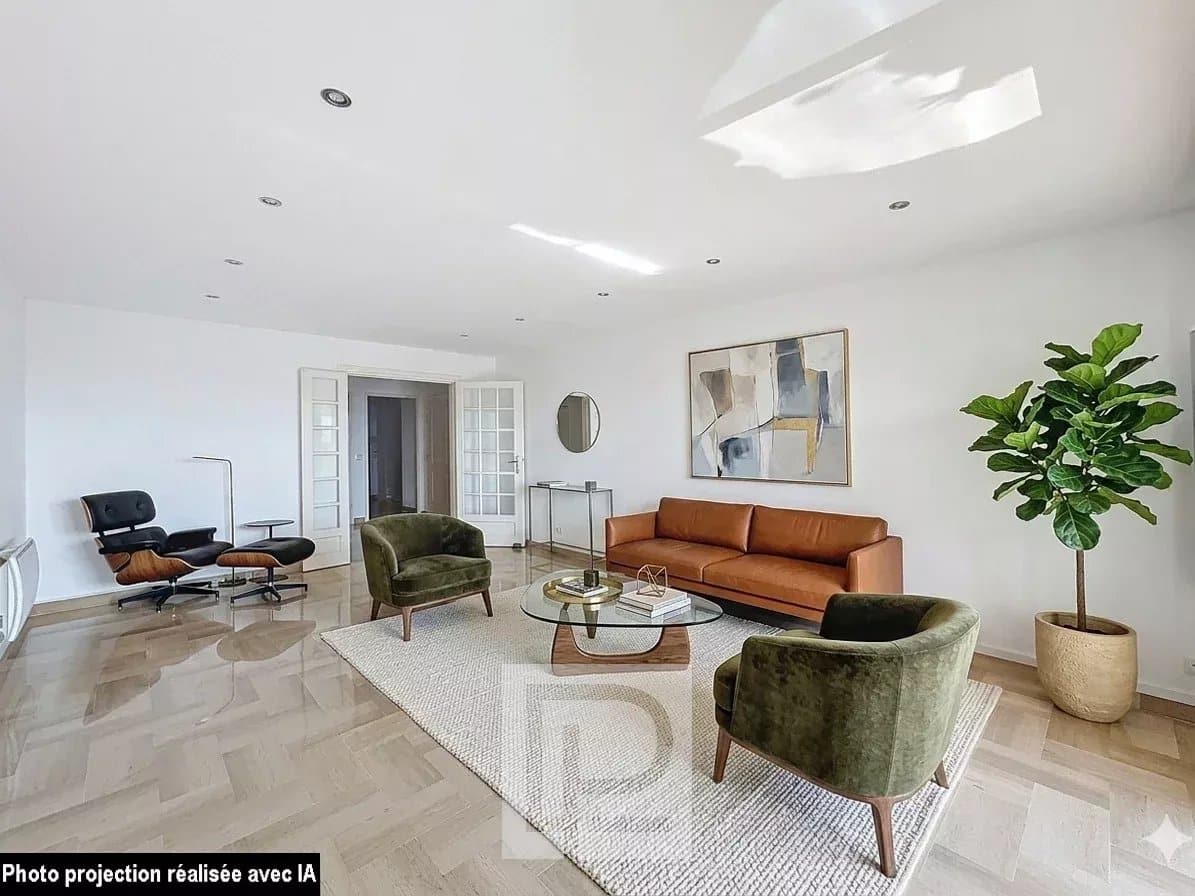 Salon d’un appartement au Cannet Salon lumineux d'un appartement avec mobilier moderne, vue sur la mer et l'Estérel.