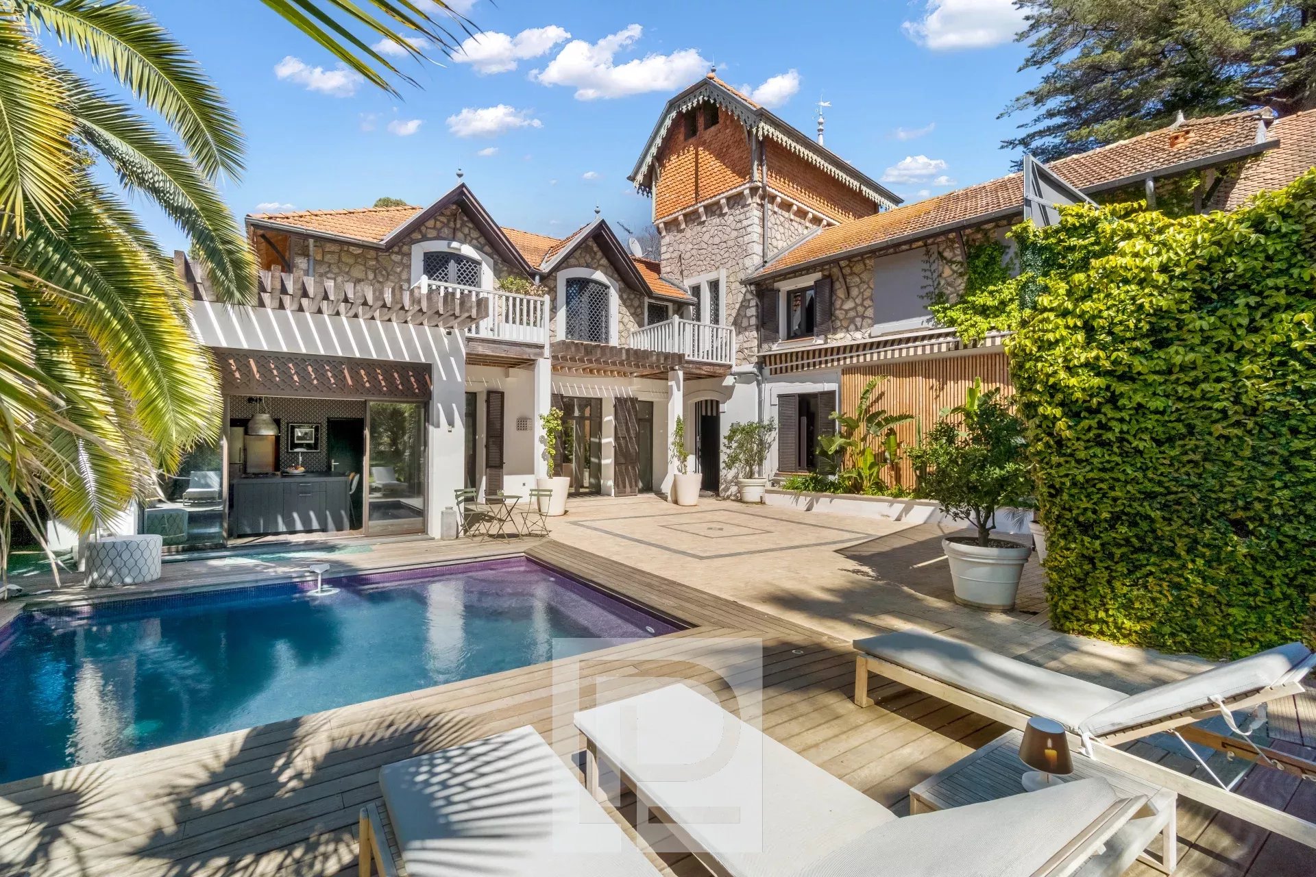 Artist's house with swimming pool and terrace in Cannes, Baroque Chic style.