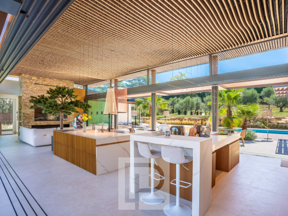 Interior of a contemporary villa with modern kitchen and bright living space in Mougins.