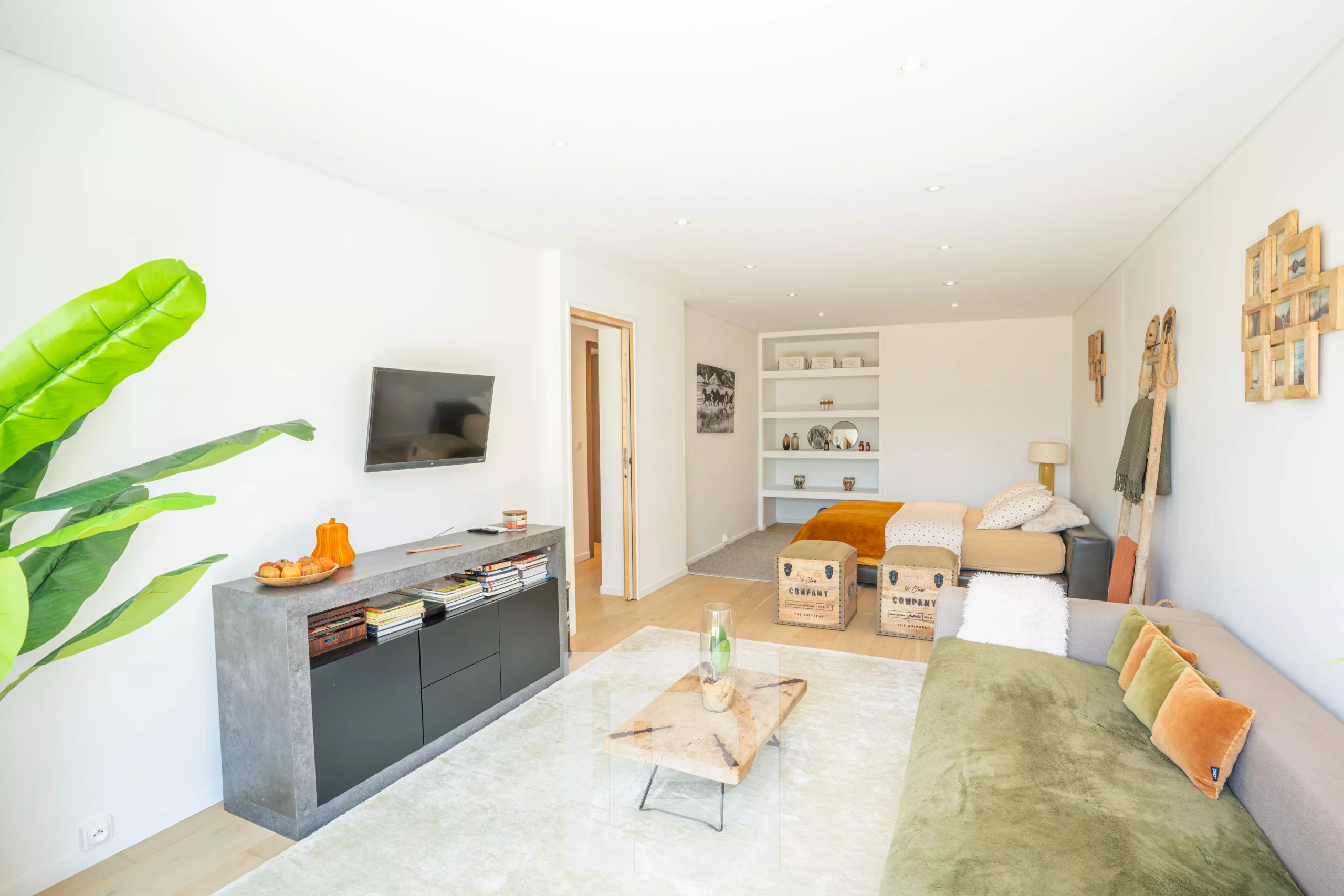 Interior of a Provençal villa in Mougins Interior of a renovated Provençal villa with a bright living room and modern decor.