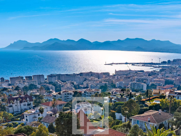 Vue panoramique sur Cannes et la mer Méditerranée depuis un point élevé.