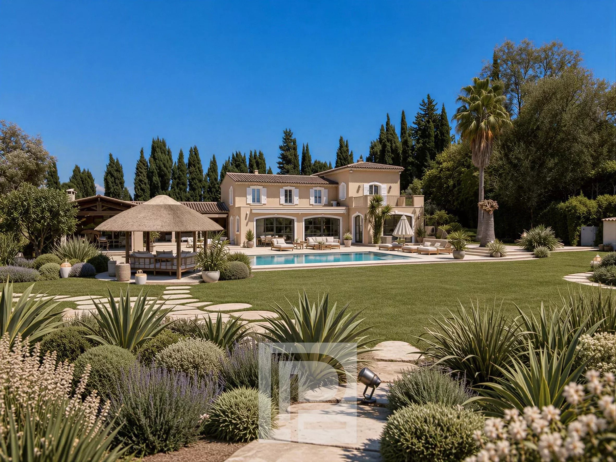 Villa avec piscine et jardin à Mougins, bastide rénovée et maison d'amis.