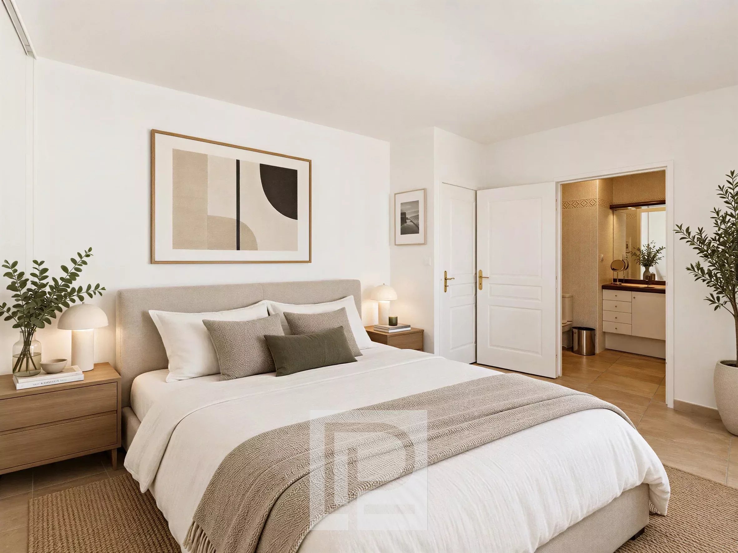 Apartment room in Cannes Apartment room with double bed and modern decor in Cannes.