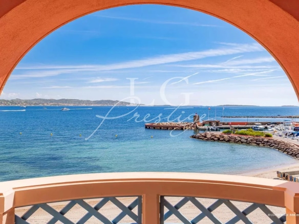 Panoramic sea view from an apartment terrace in Théoule-sur-Mer.