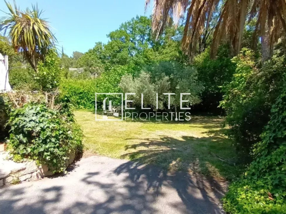 Jardin d'une maison de plain-pied à Mougins, terrain plat et arboré