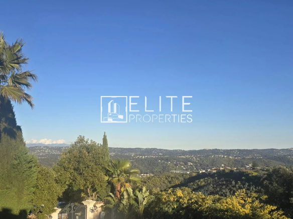 Vue dégagée sur la nature depuis une villa à Tanneron, avec des palmiers au premier plan.