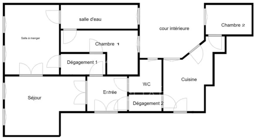 Plan d'un appartement de 105 m2 avec patio à Biarritz, montrant les différentes pièces.