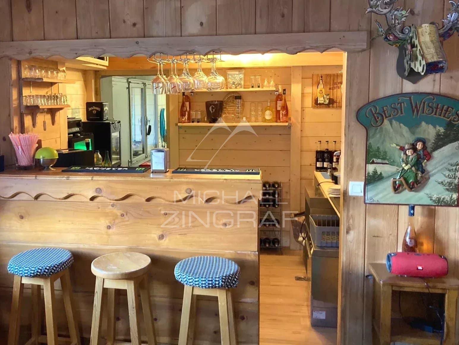 Wooden bar in a hotel with Savoyard decor in Combloux