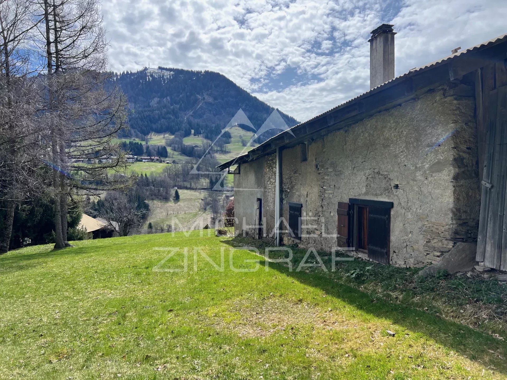 Old farmhouse to renovate with views of Mont Blanc in Megève, surrounded by greenery.