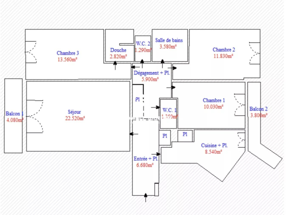 Plan d'un appartement de 4 pièces à Montrouge, incluant les dimensions des pièces.