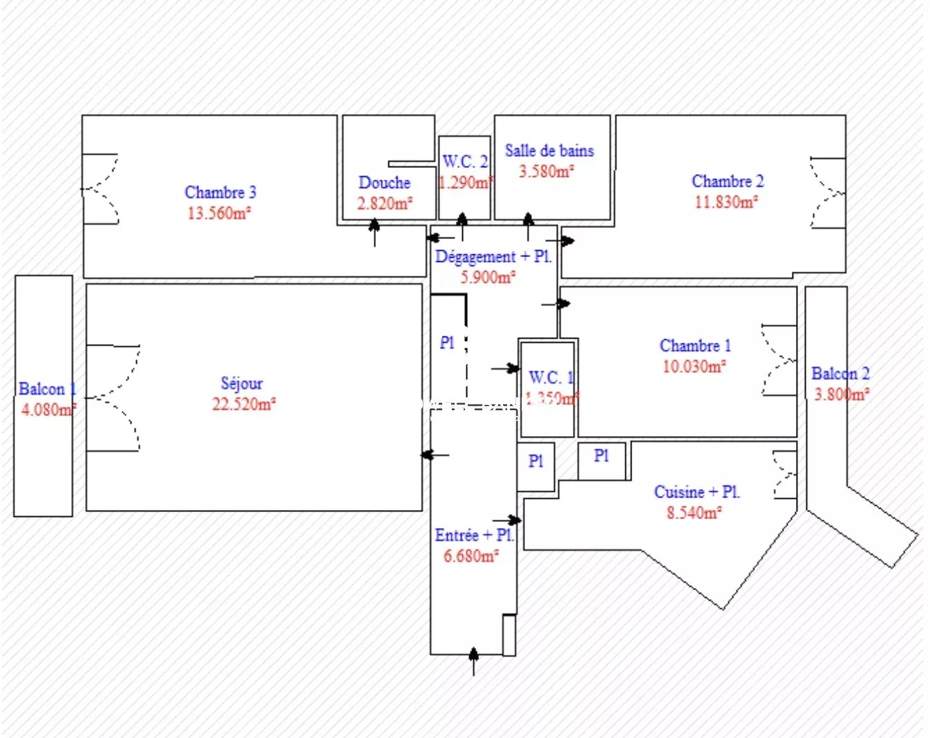 Plan de l’appartement 4 pièces à Montrouge Plan d'un appartement de 4 pièces à Montrouge, incluant les dimensions des pièces.