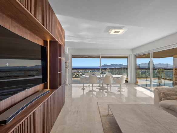 Interior of a modern apartment with panoramic views of the sea and mountains, Le Cannet.